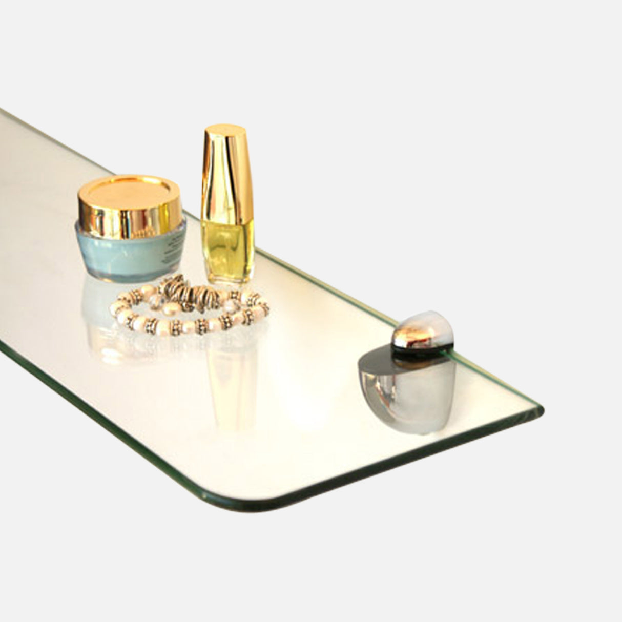 Clear Glass Corner Shelf Kit Jam Clips Chrome 250x250x8mm