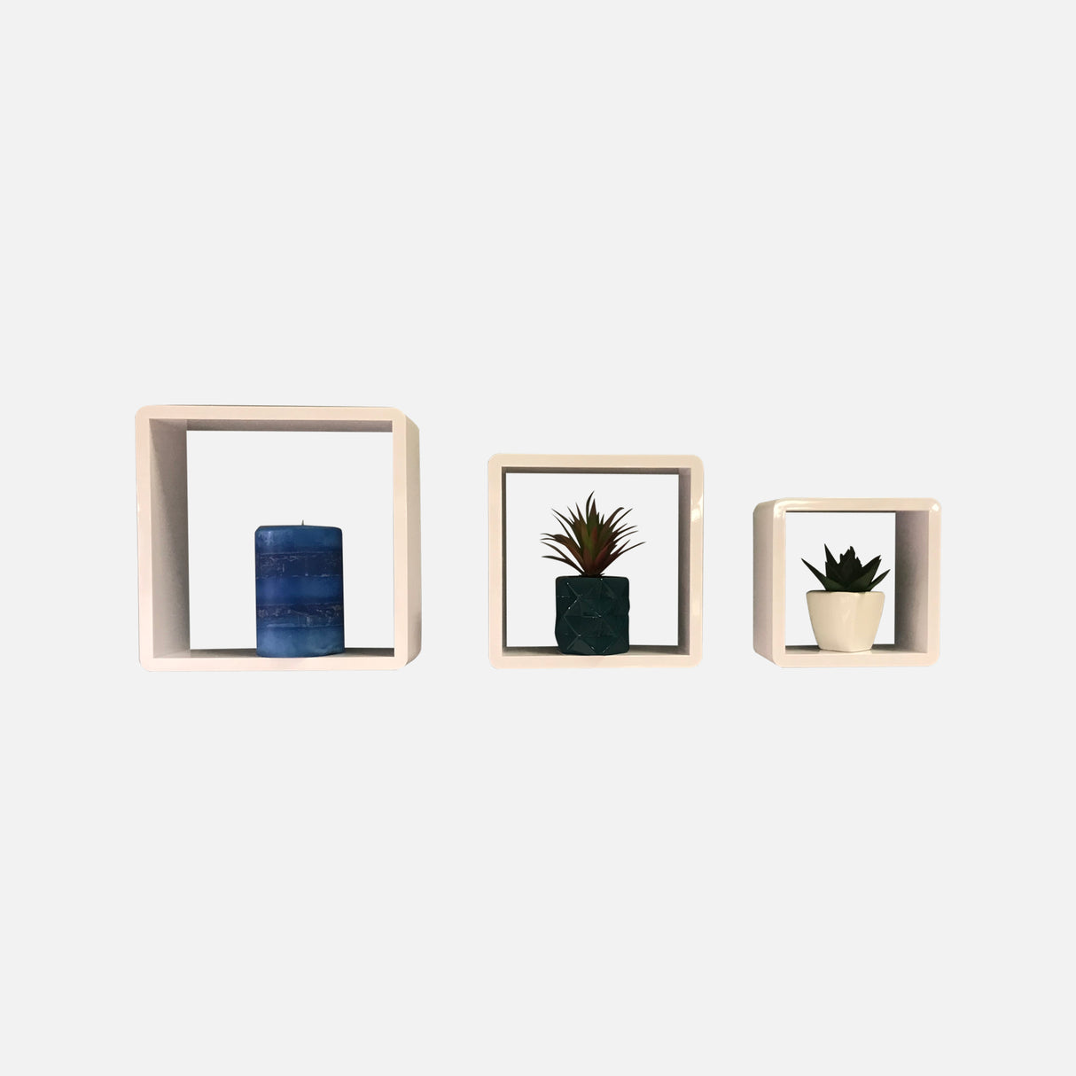 Square White Gloss Wall Cube Set (3)