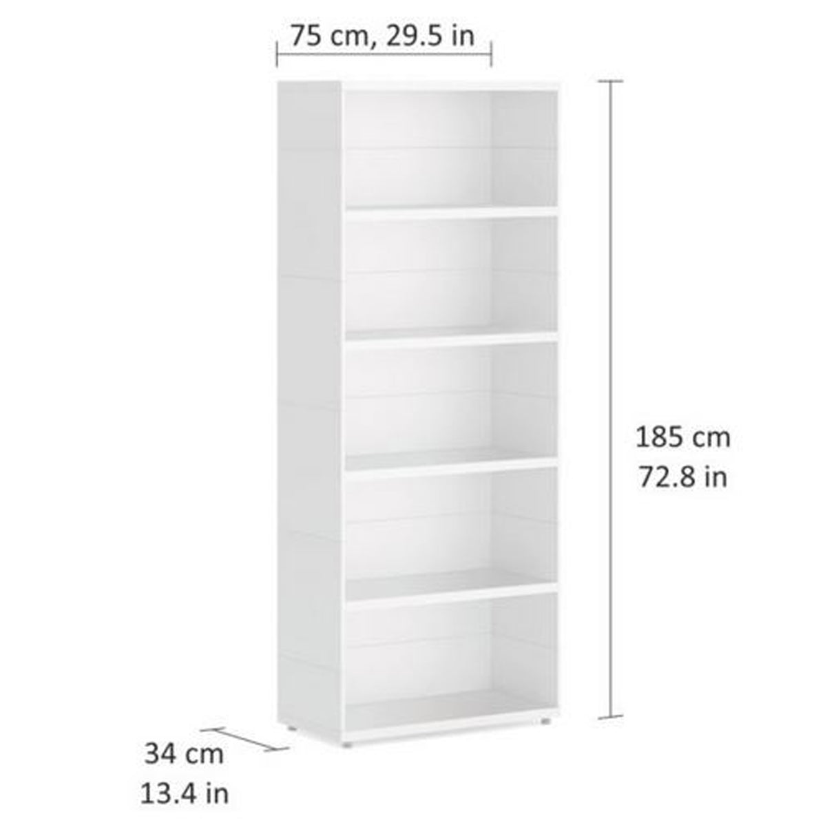 European Made Case Bookcase 1x5 Maxi White