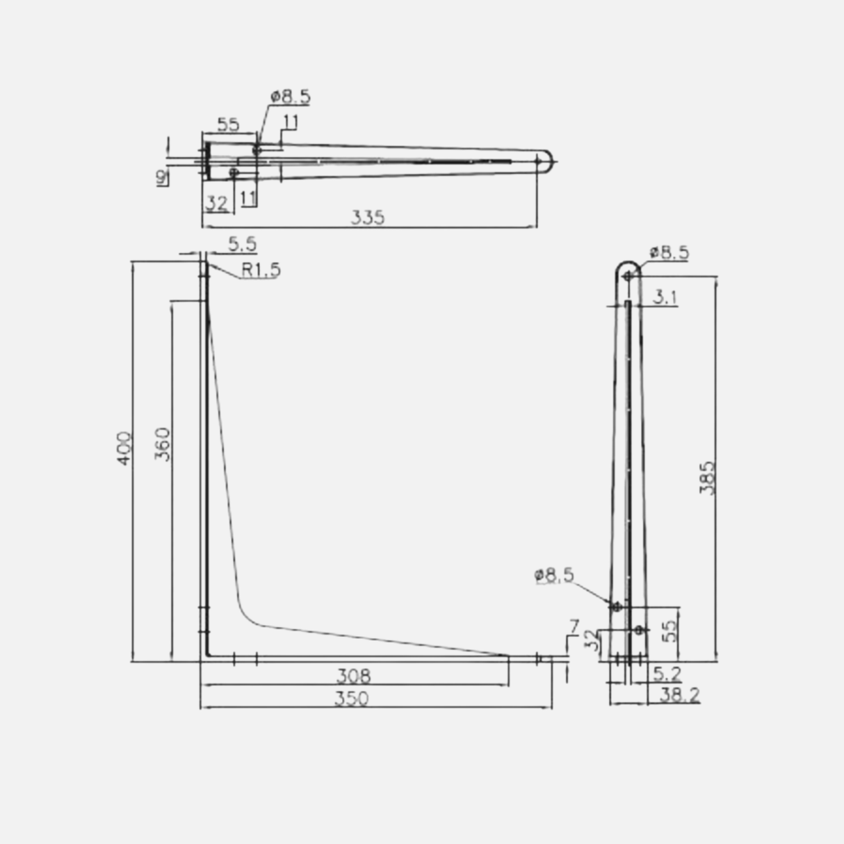 Strong Shelf Bracket Silver 400x350mm
