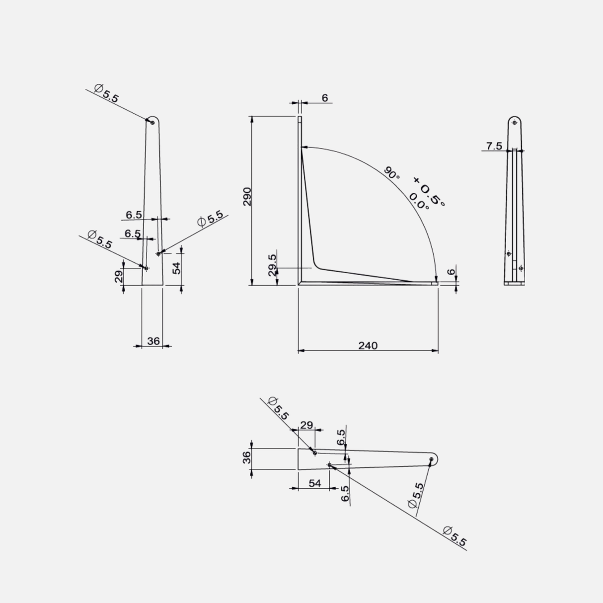 Strong Shelf Bracket Silver 290x240mm