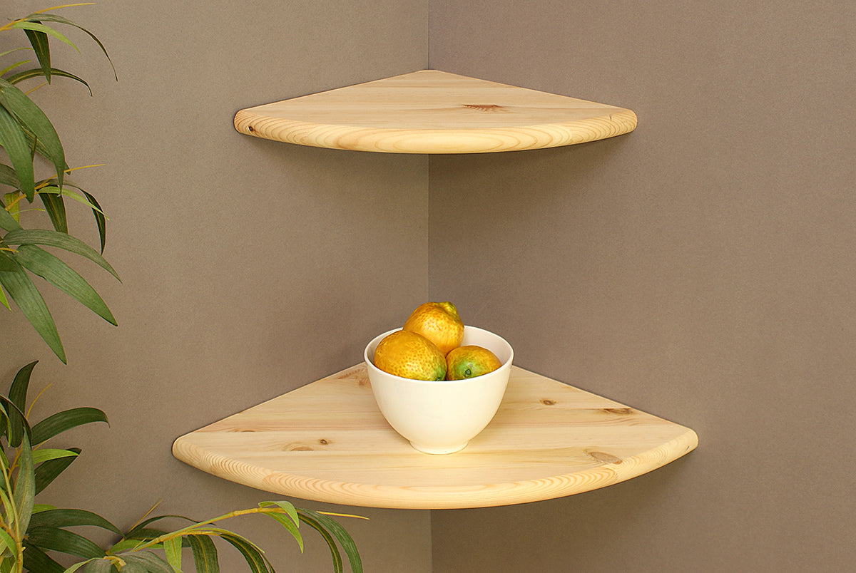 European Made Corner Floating Shelf Raw Pine 400x400x22mm