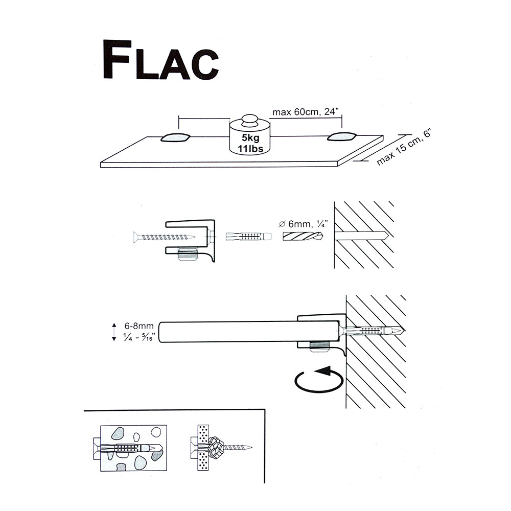 Glass Kit Flac Stainless Brackets 800x120x8mm