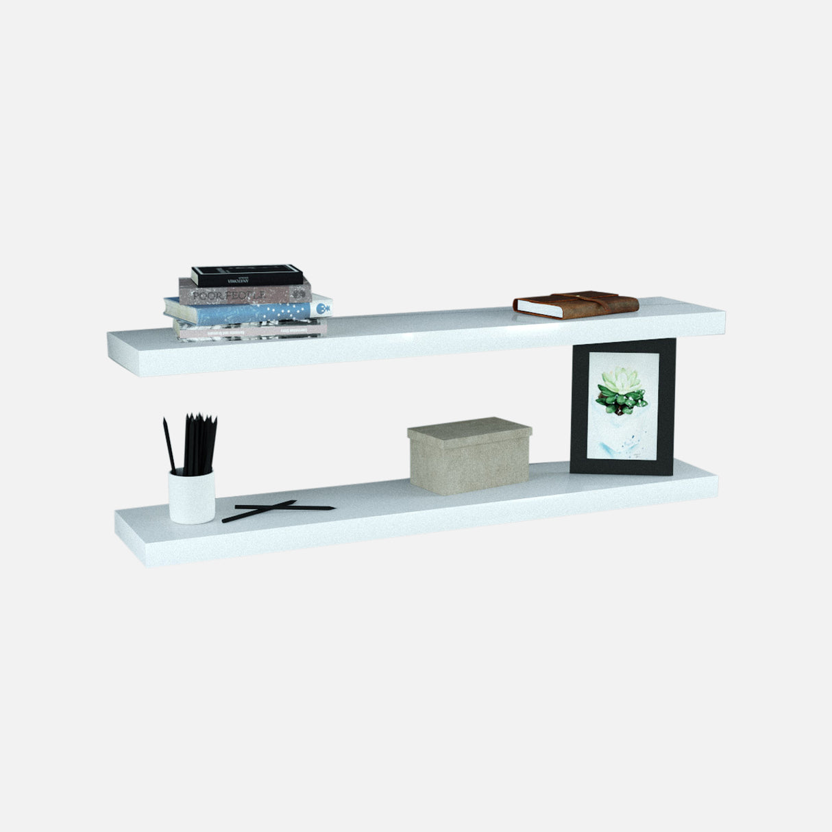 Gloss White Floating Shelves 1000x200x38mm (Double Deal)
