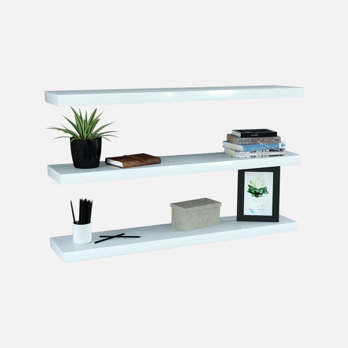 Gloss White Floating Shelves 1000x200x38mm (Triple Deal)