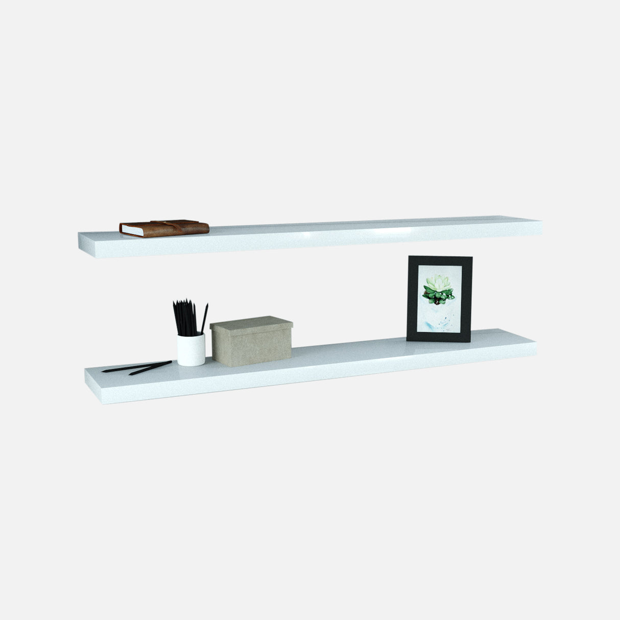 Gloss White Floating Shelves 1200x200x38mm (Double Deal)