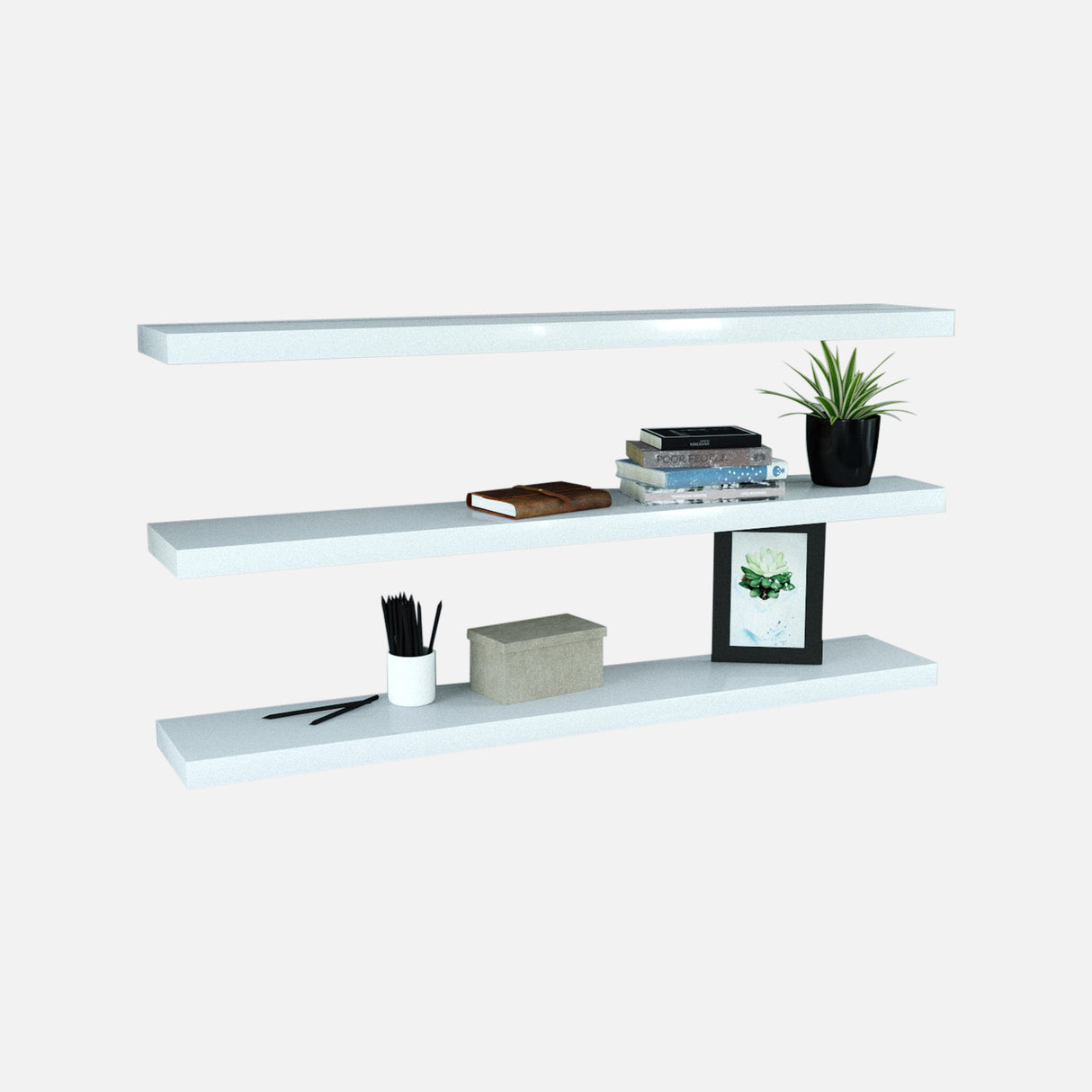 Gloss White Floating Shelves 1200x200x38mm (Triple Deal)