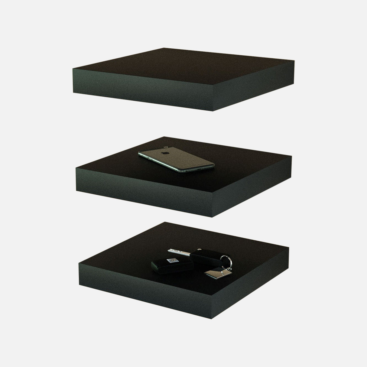 Matte Black Floating Shelves 250x250x38mm (Triple Deal)