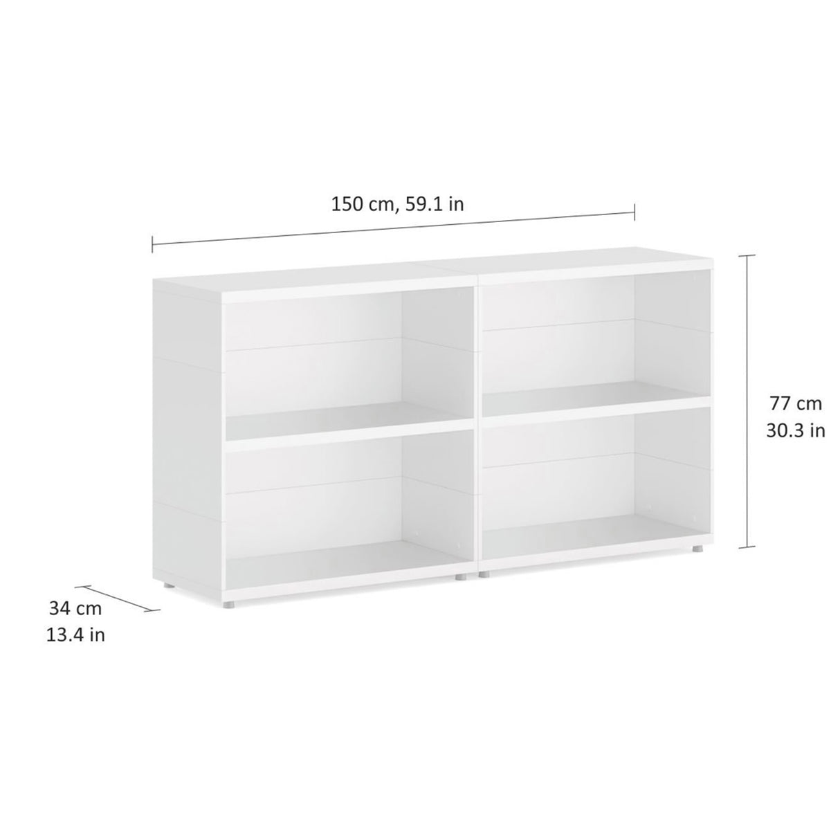 European Made Case Bookcase 2x2 Maxi White