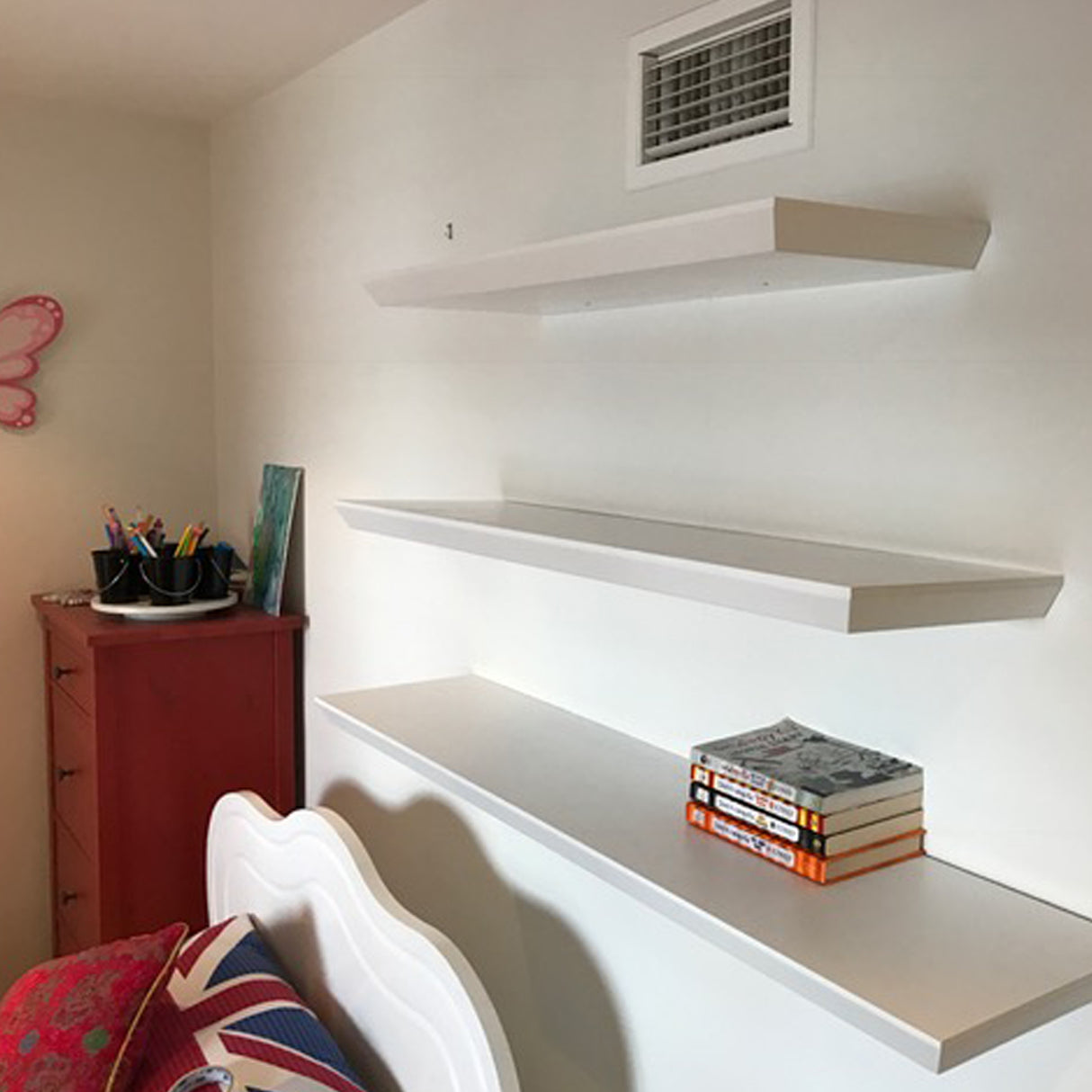 Beveled Edge Floating Shelf Matte White 3 Size 1200, 1000, 800x250mm (Triple Deal)