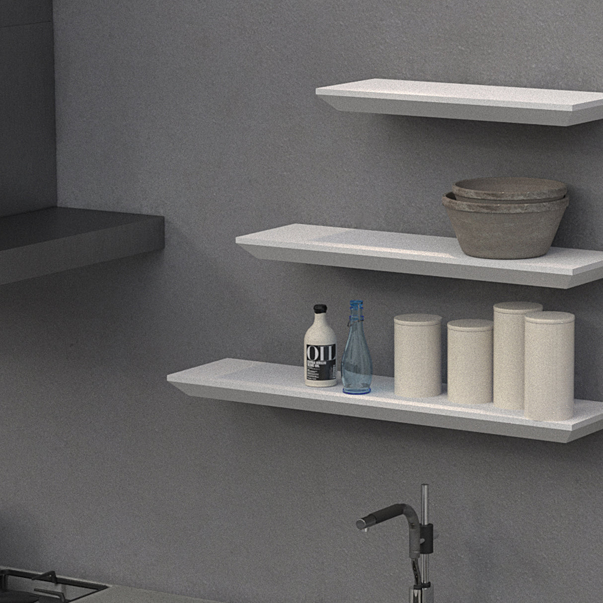 Beveled Edge Floating Shelf Matte White 3 Size 600, 800, 1000x250mm (Triple Deal)