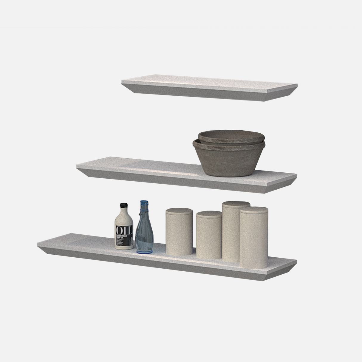 Beveled Edge Floating Shelf Matte White 3 Size 600, 800, 1000x250mm (Triple Deal)