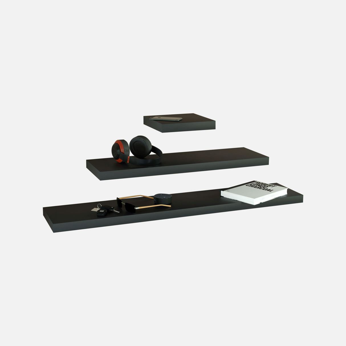 Matte Black Floating Shelves Mix 250, 800, 1200x38mm (Triple Deal)