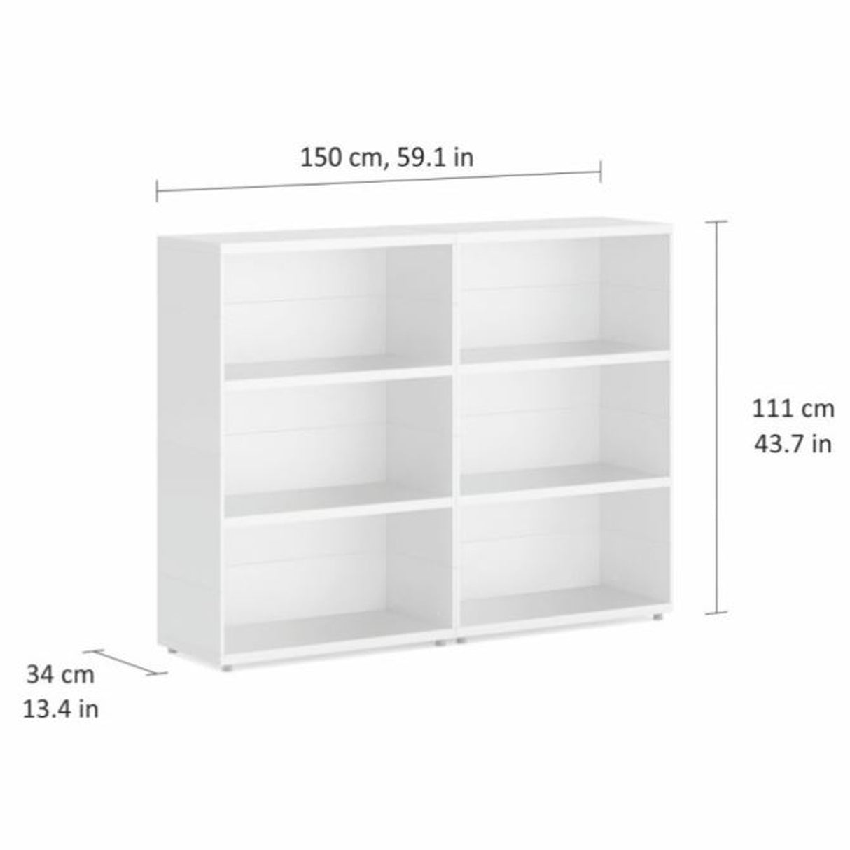 European Made Case Bookcase 2x3 Maxi White