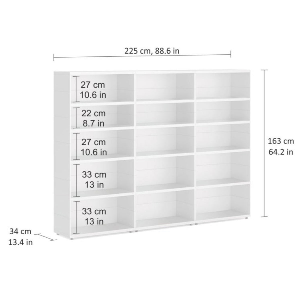 European Made Case Bookcase 3x5 Mixed White
