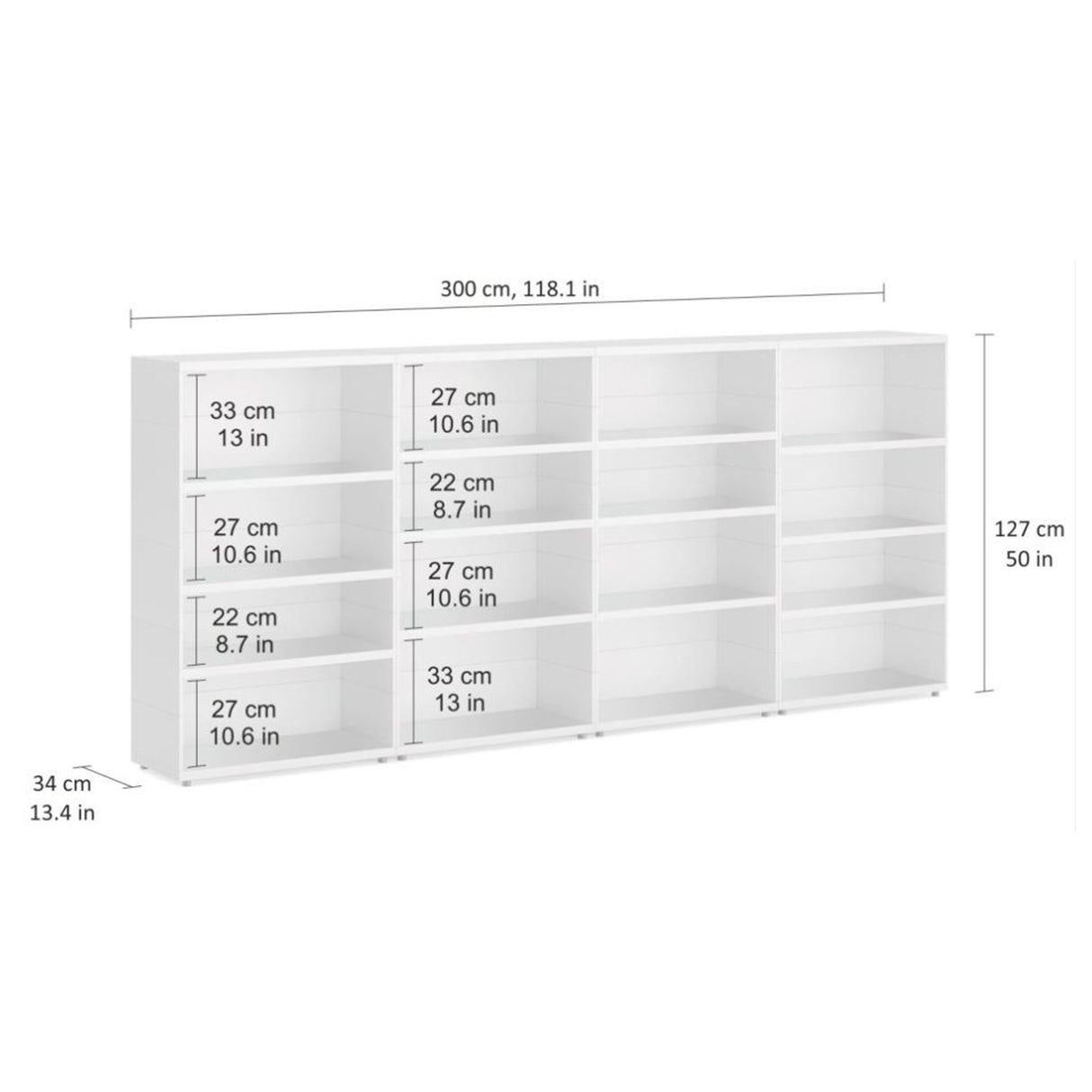 European Made Case Bookcase 4x4 Mix White