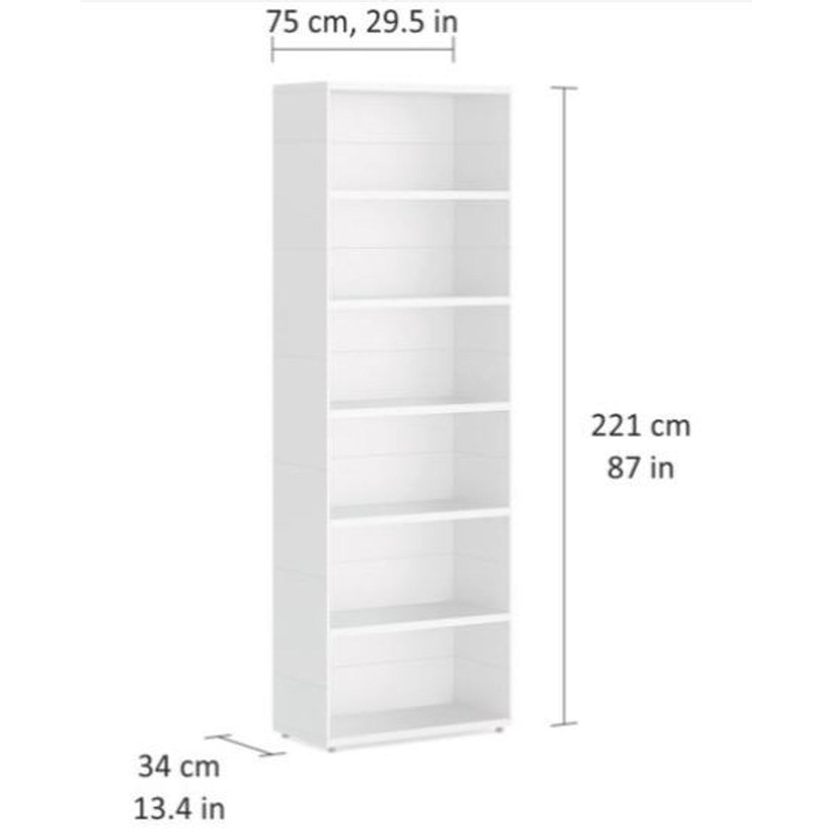 European Made Case Bookcase 1x6 Maxi White