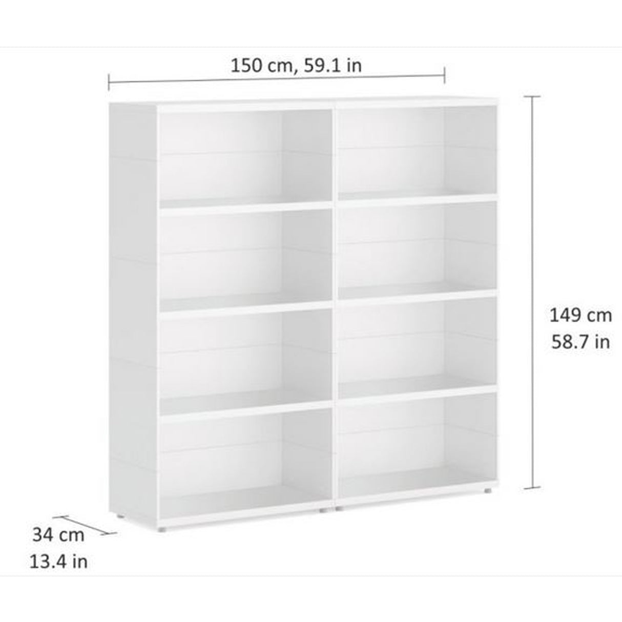 European Made Case Bookcase 2x4 Maxi White