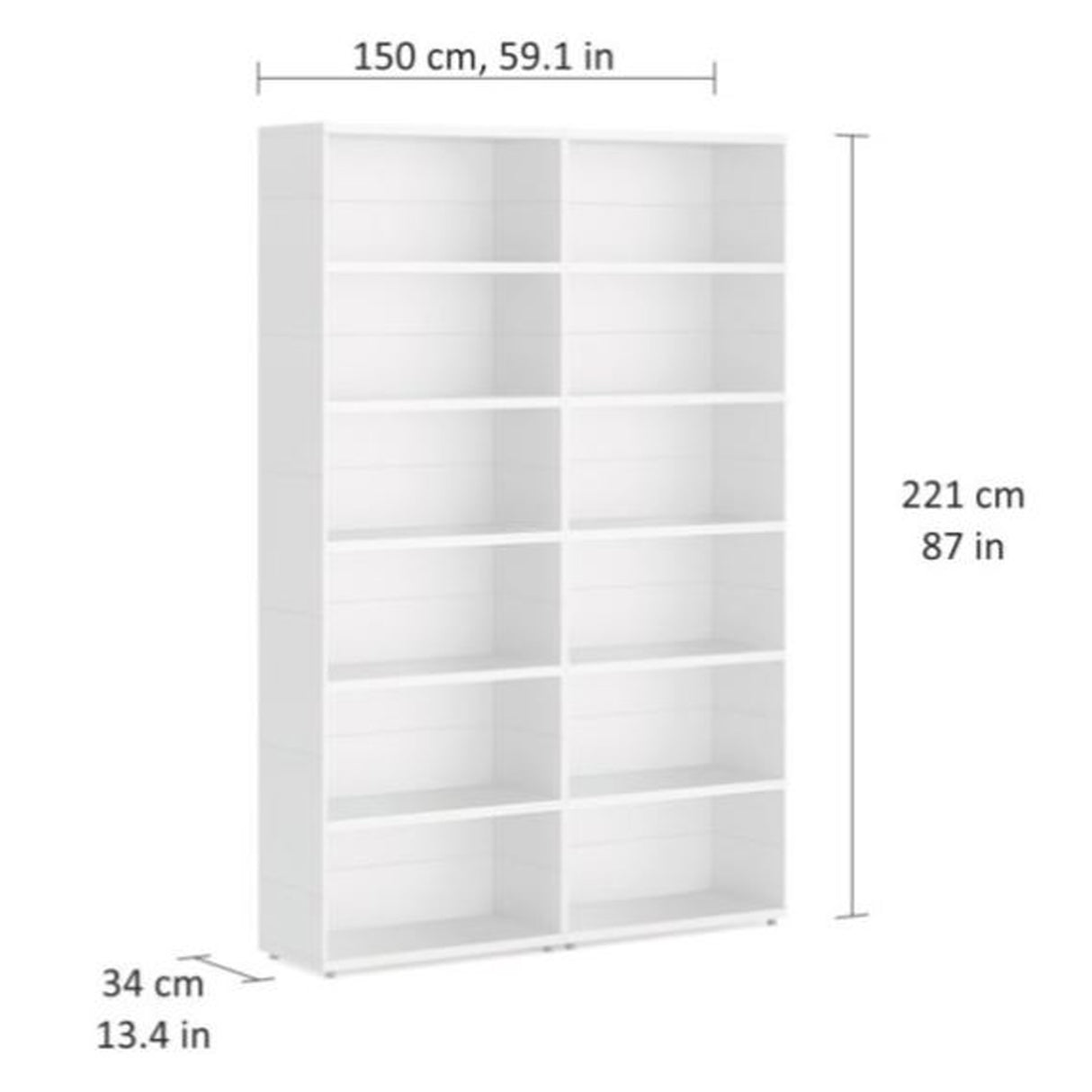 European Made Case Bookcase 2x6 Maxi White