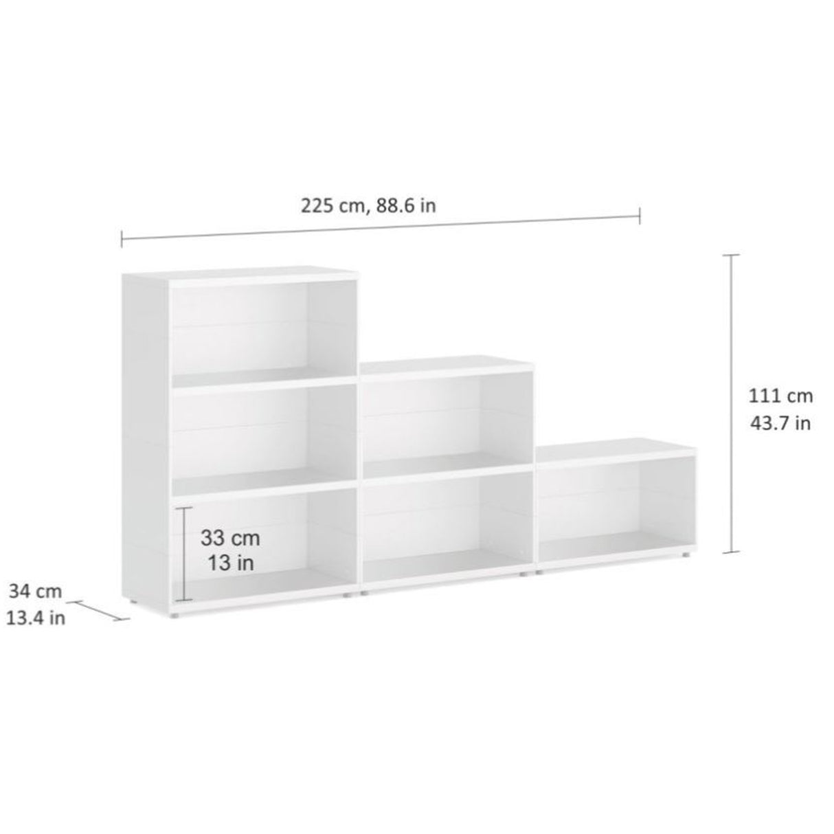 European Made Case Bookcase 3 Step Maxi White