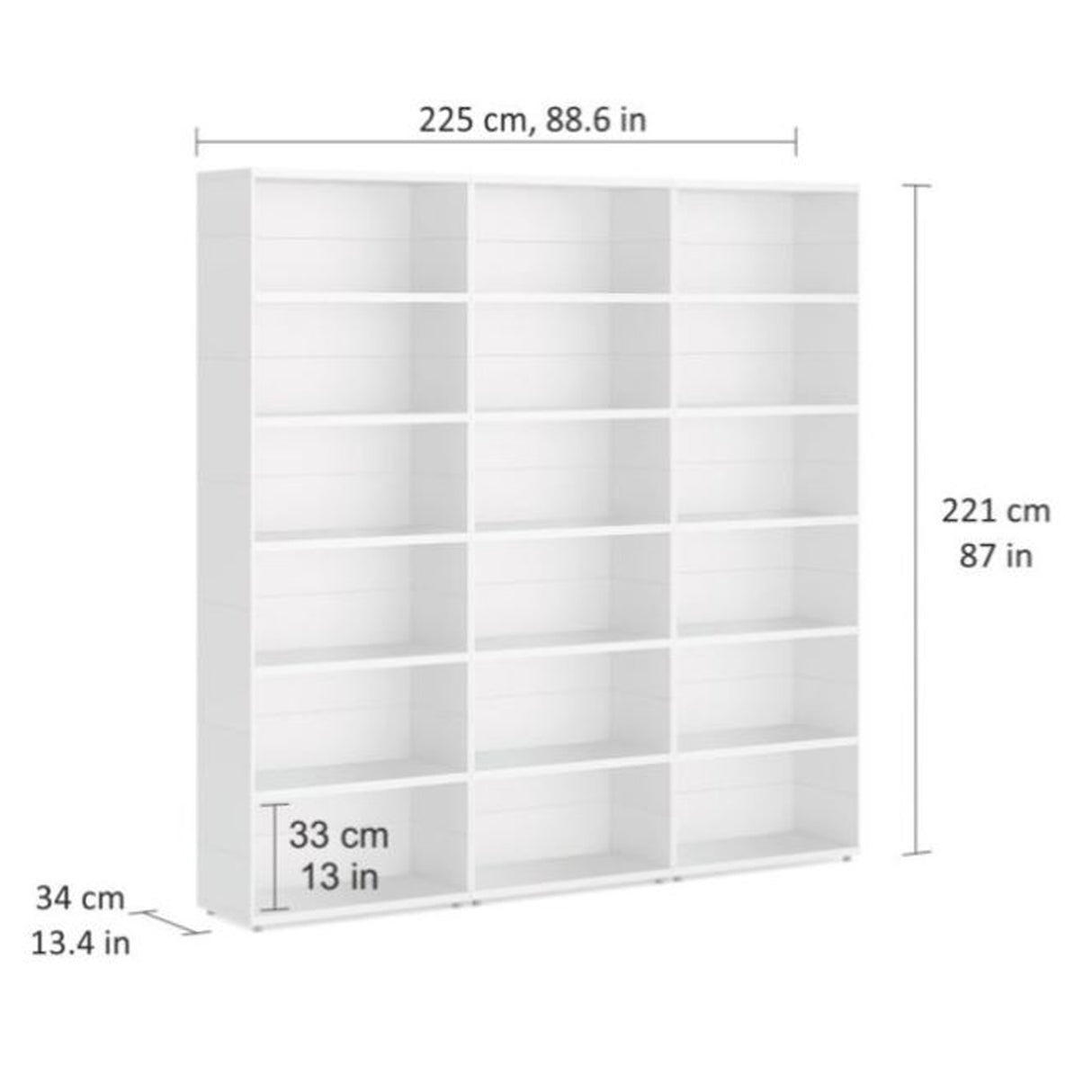 European Made Case Bookcase 3x6 Maxi White