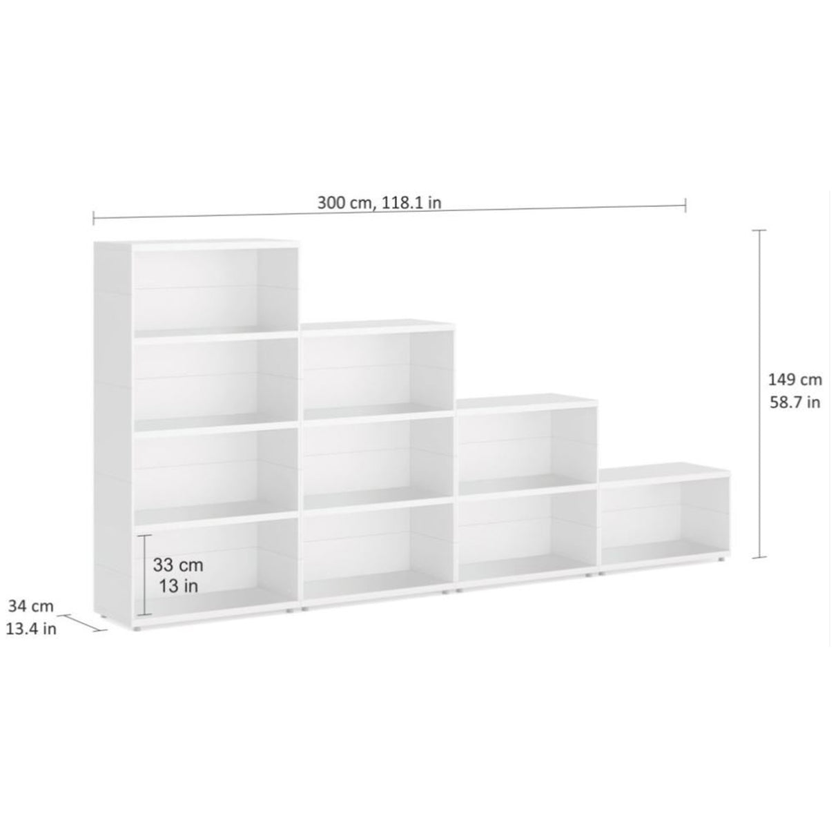 European Made Case Bookcase 4 Step Maxi White