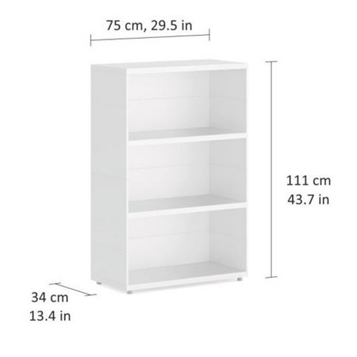 European Made Case Bookcase 1x3 Maxi White