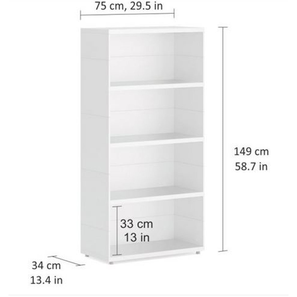 European Made Case Bookcase 1x4 Maxi White