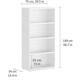 European Made Case Bookcase 1x4 Maxi White