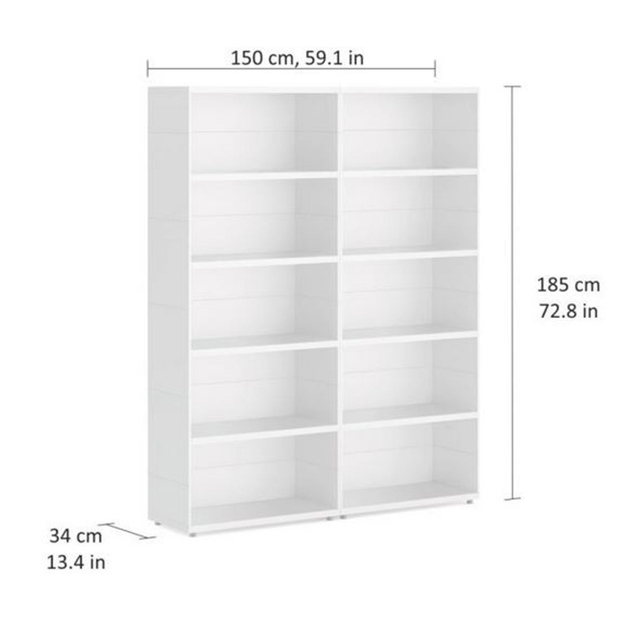 European Made Case Bookcase 2x5 Maxi White