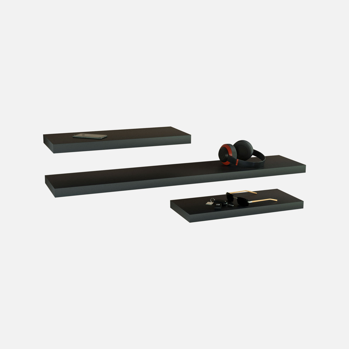 Matte Black Floating Shelves Mix 800, 1200x38mm (Triple Deal)