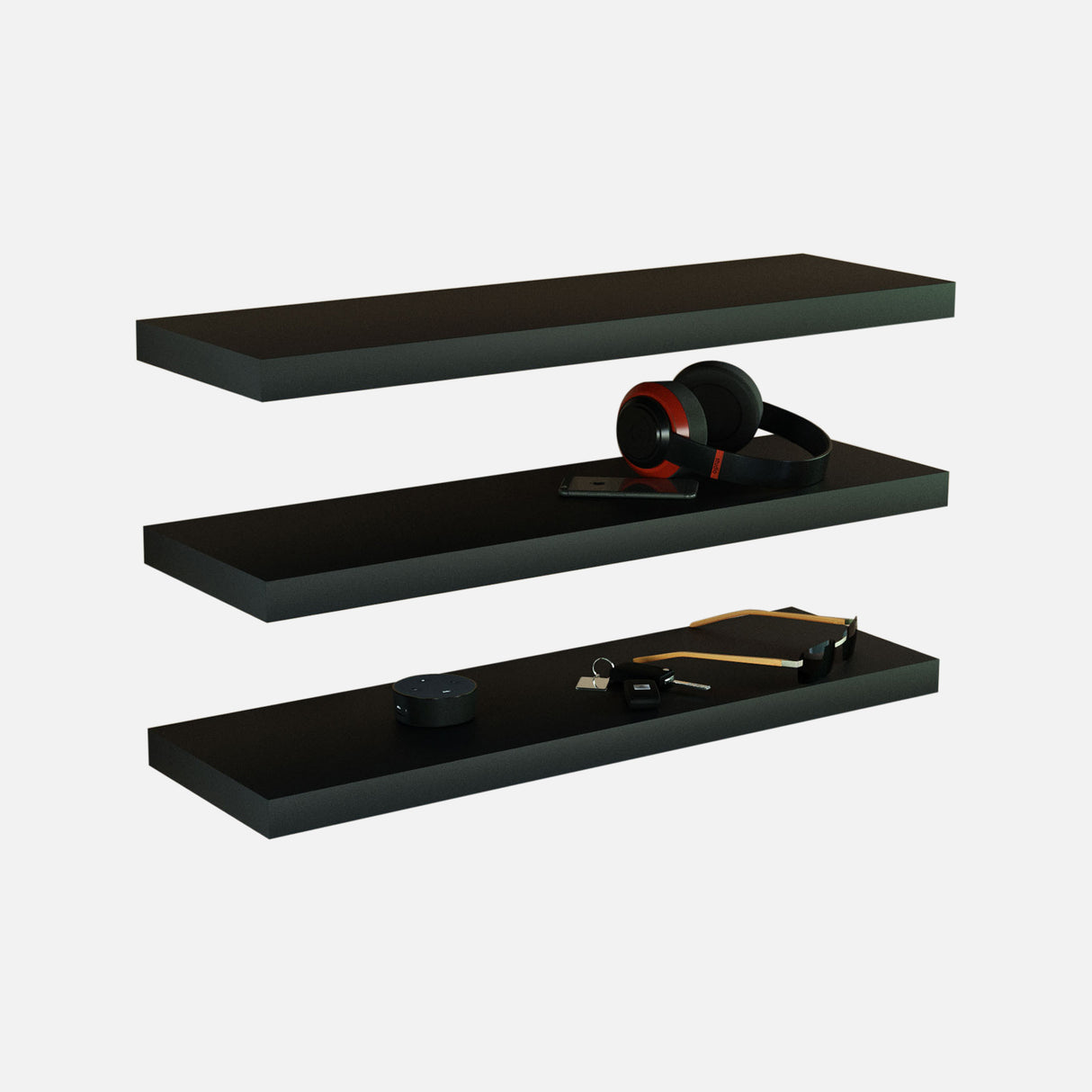 Matte Black Floating Shelves 800x250x38mm (Triple Deal)