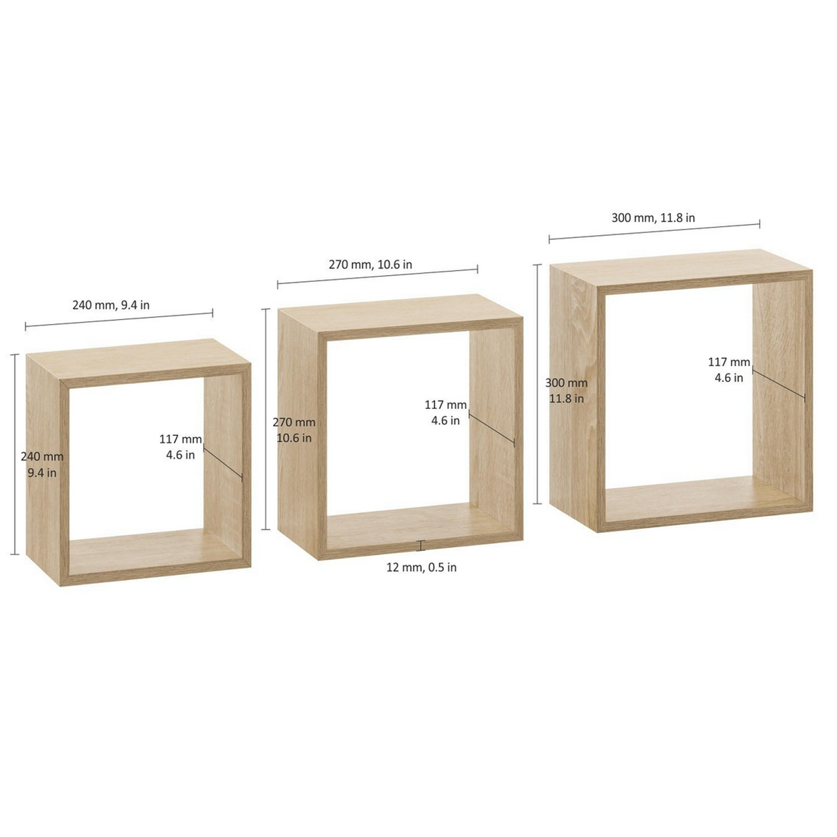 Square Cube Set Of 3 Oak Veneer