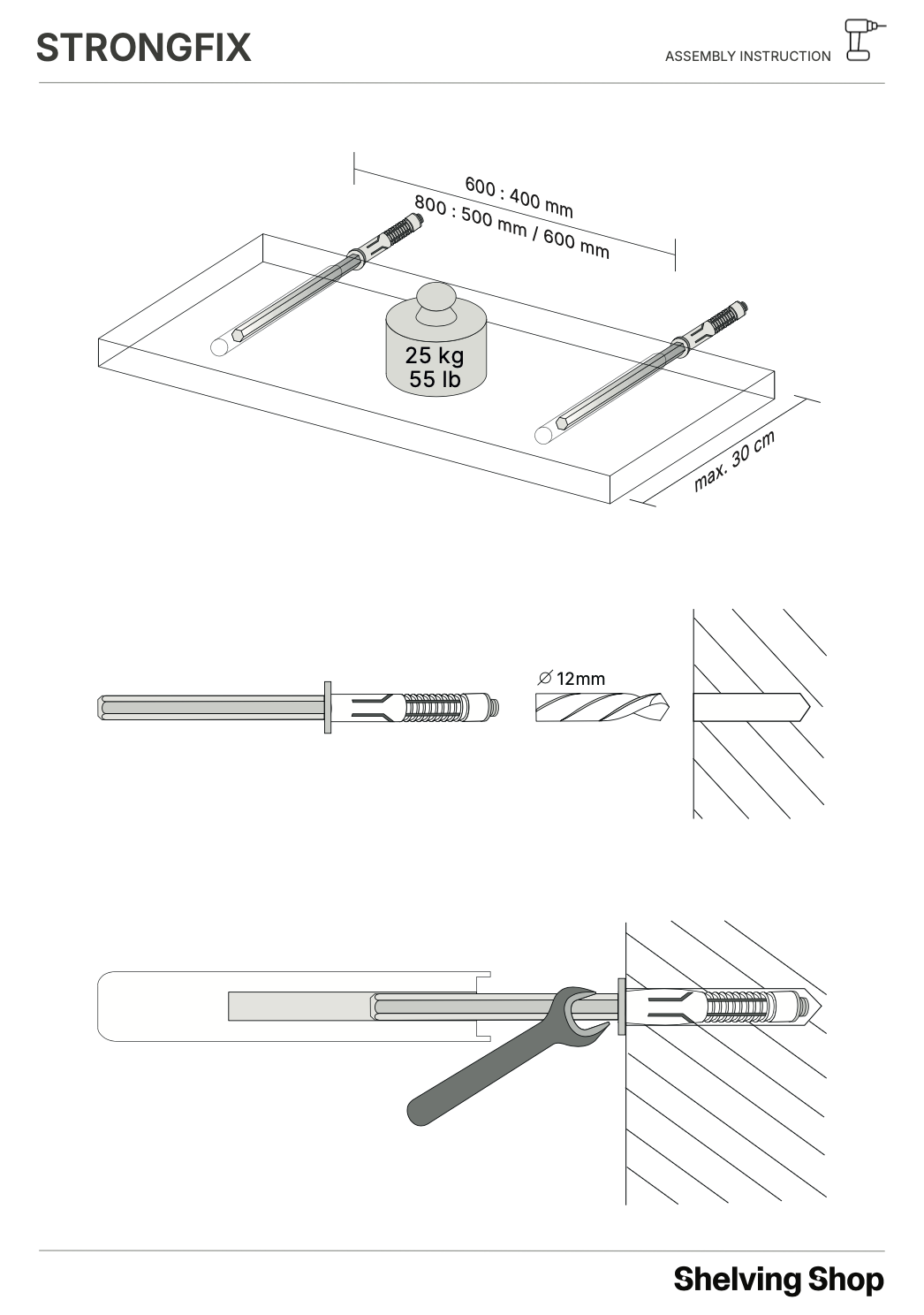 Floating Shelf Bracket Steel Support Rod (Pair)