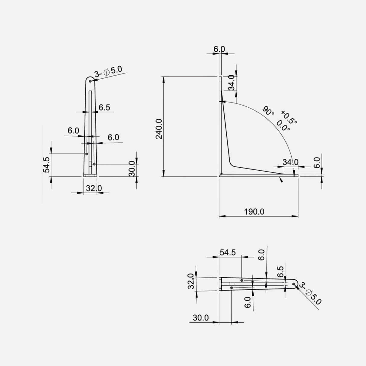 Strong Shelf Bracket Matte Black 240x190mm