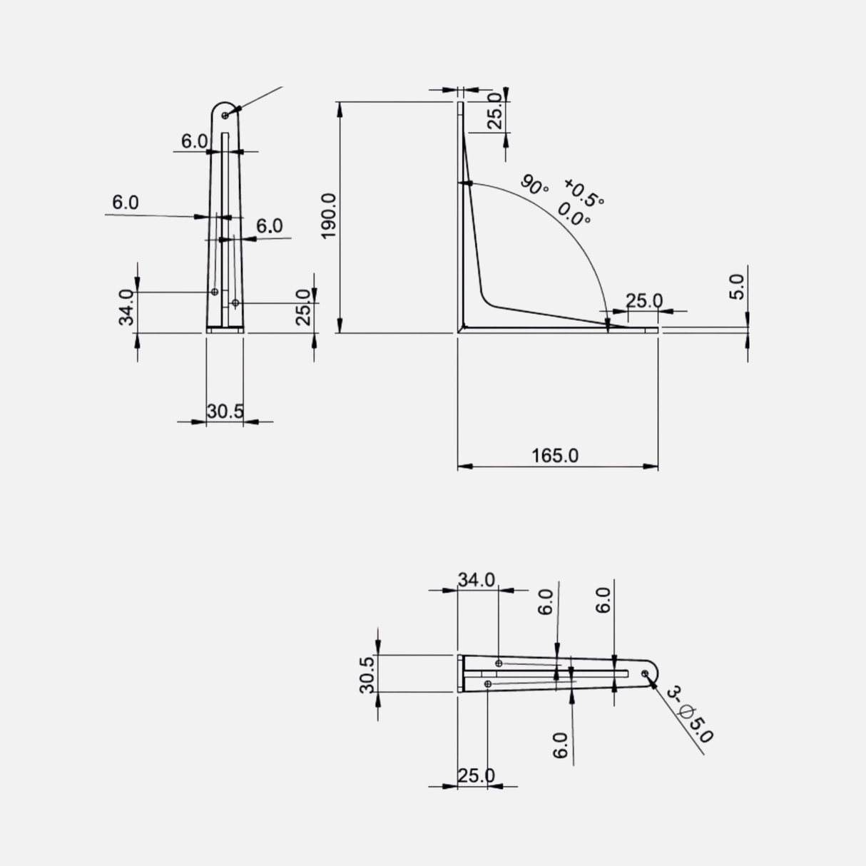 Strong Shelf Bracket Matte Black 190x165mm